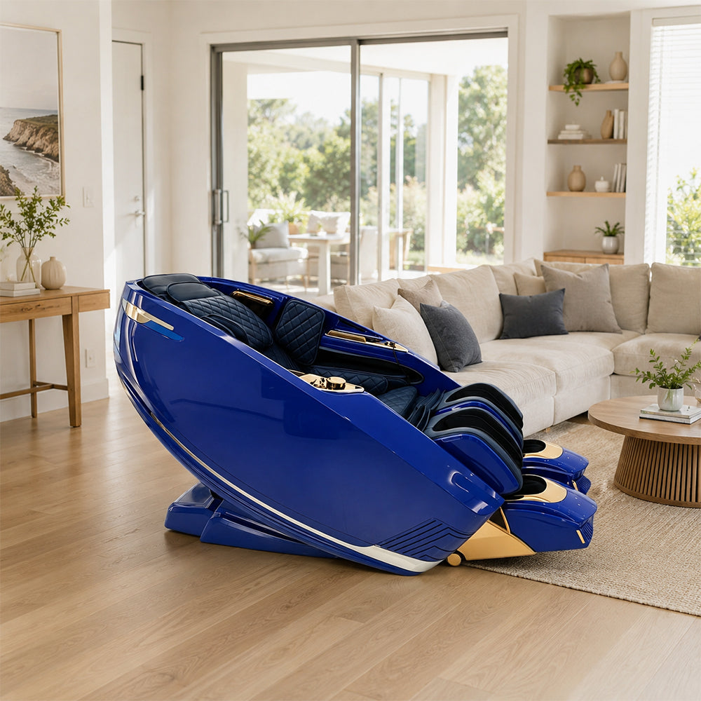 RELAXA Full Body Electric Massage Chair - 360° Foot Massage with Airbag Compression and Calf Stretching - Blue