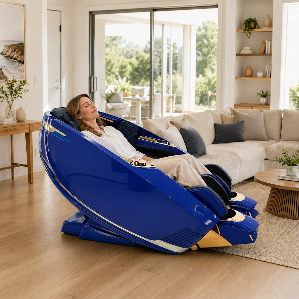 RELAXA Full Body Electric Massage Chair - 360° Foot Massage with Airbag Compression and Calf Stretching - Blue
