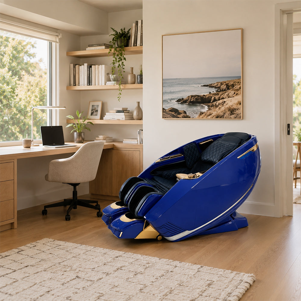 RELAXA Full Body Electric Massage Chair - 360° Foot Massage with Airbag Compression and Calf Stretching - Blue
