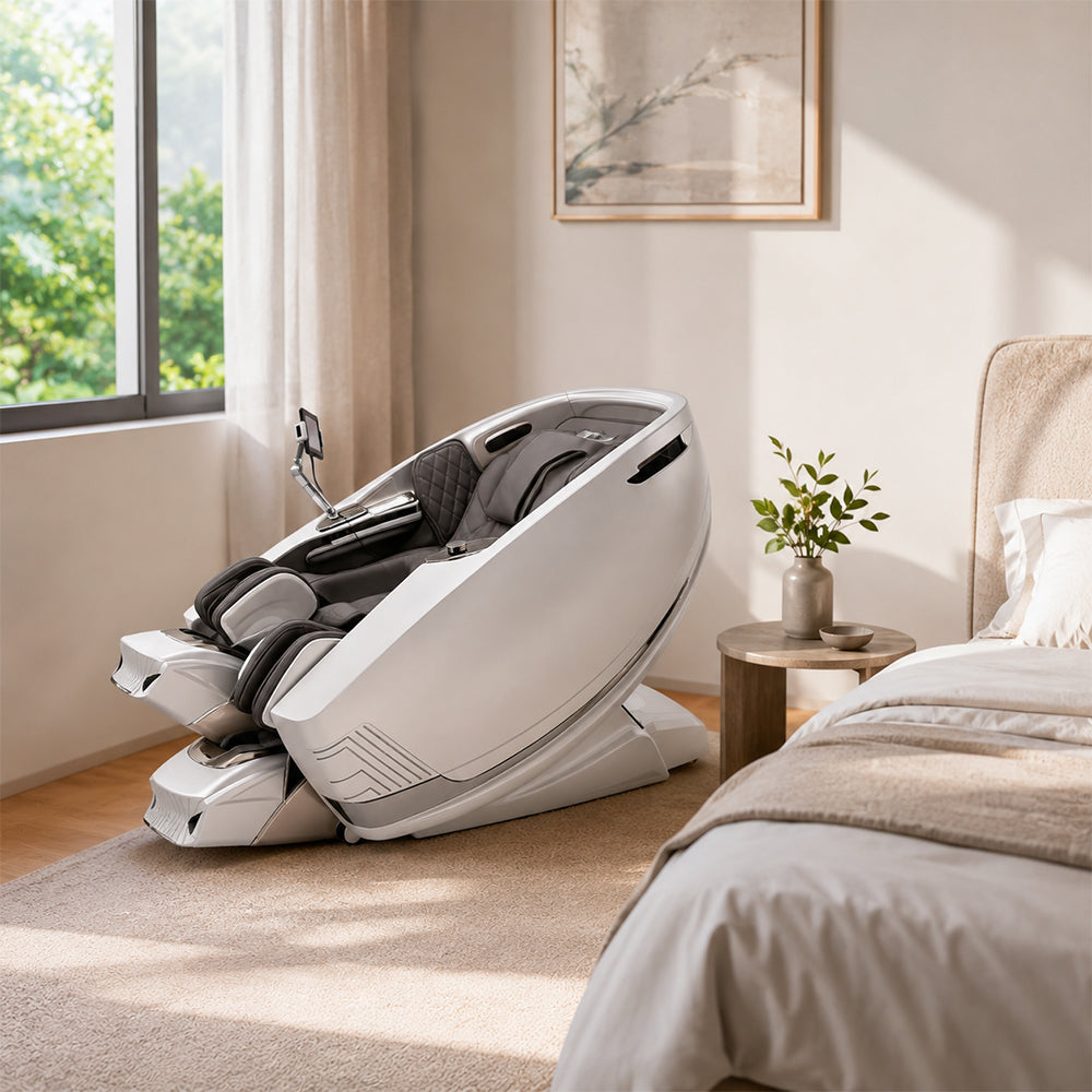 RELAXA Full Body Electric Massage Chair - 360° Foot Massage with Airbag Compression and Calf Stretching - White