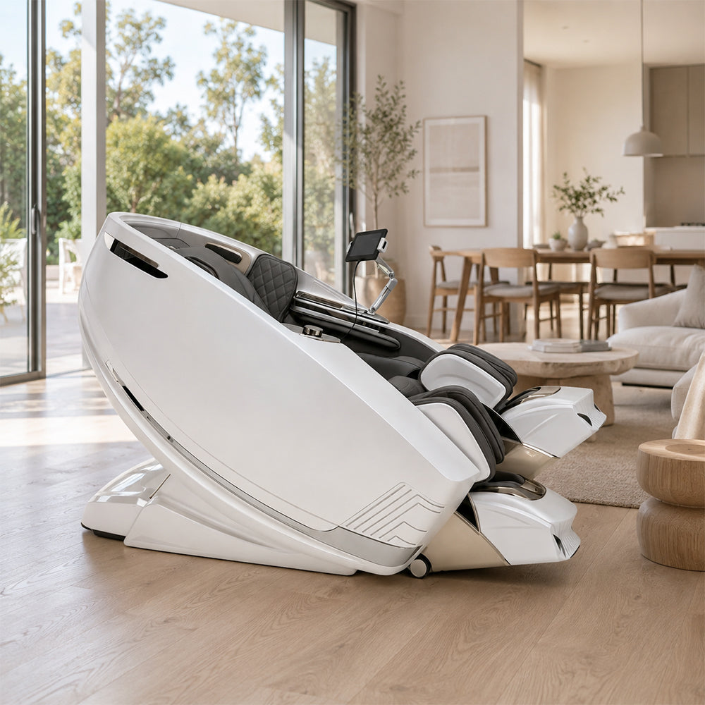 RELAXA Full Body Electric Massage Chair - 360° Foot Massage with Airbag Compression and Calf Stretching - White