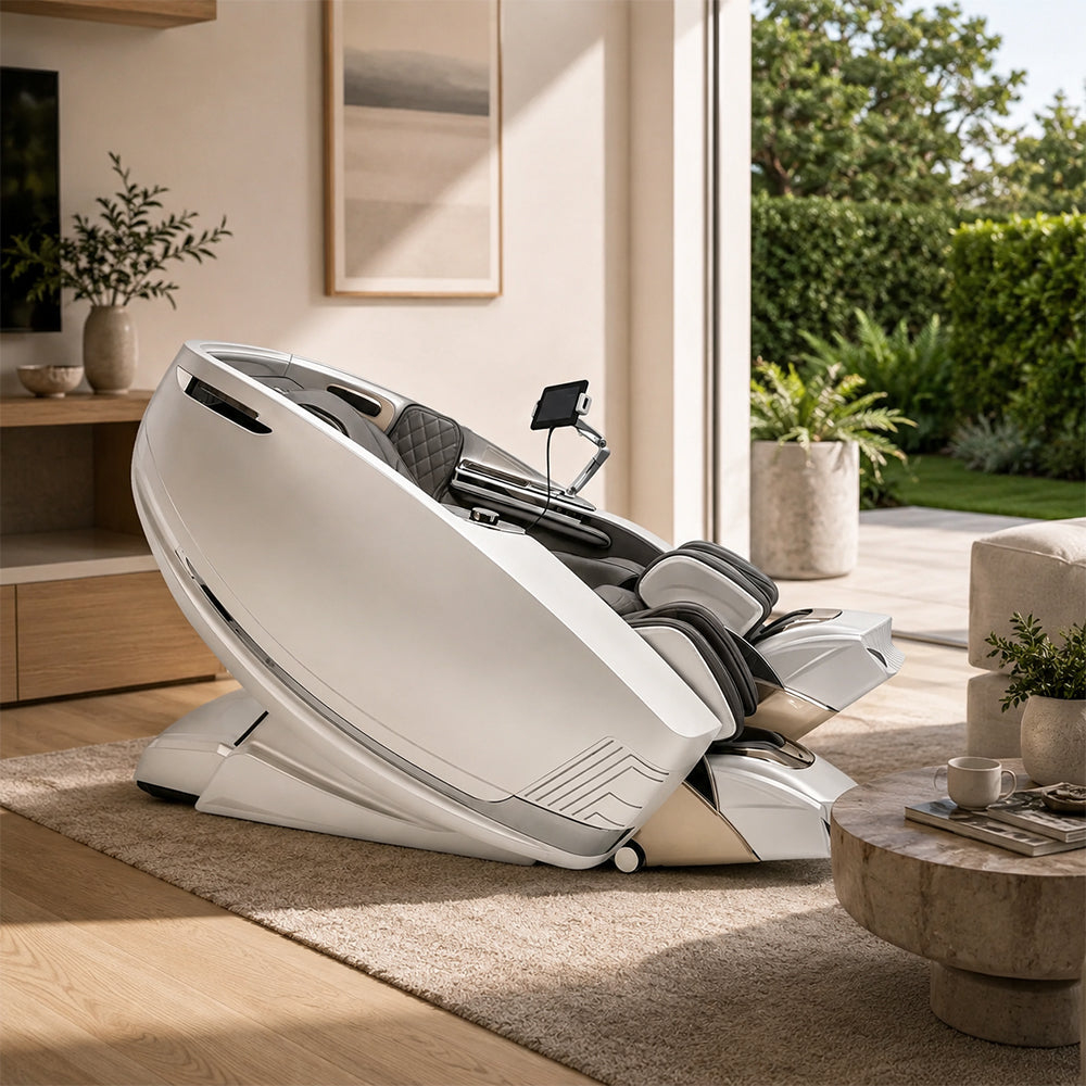 RELAXA Full Body Electric Massage Chair - 360° Foot Massage with Airbag Compression and Calf Stretching - White