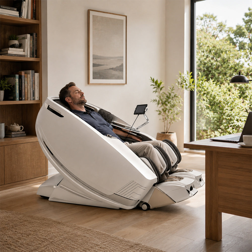 RELAXA Full Body Electric Massage Chair - 360° Foot Massage with Airbag Compression and Calf Stretching - White