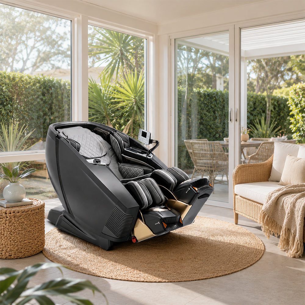 RELAXA Full Body Electric Massage Chair - 360° Foot Massage with Airbag Compression and Calf Stretching - Black