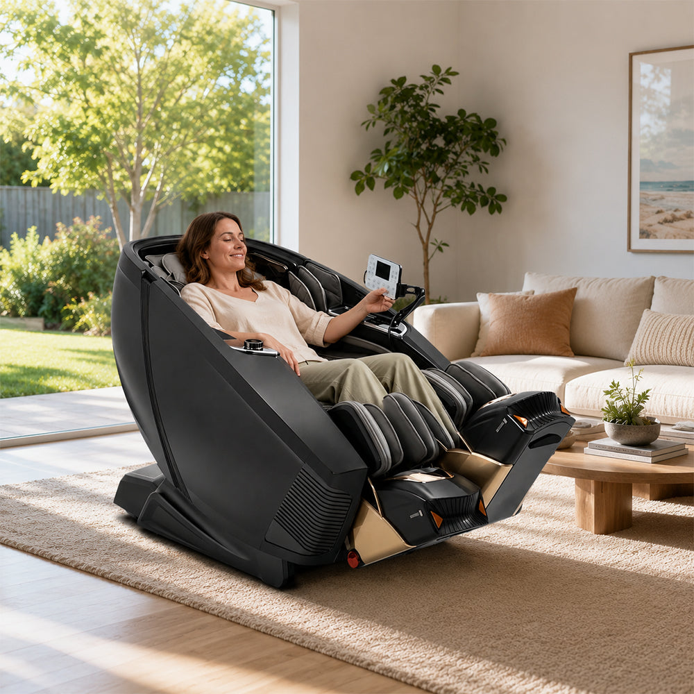 RELAXA Full Body Electric Massage Chair - 360° Foot Massage with Airbag Compression and Calf Stretching - Black