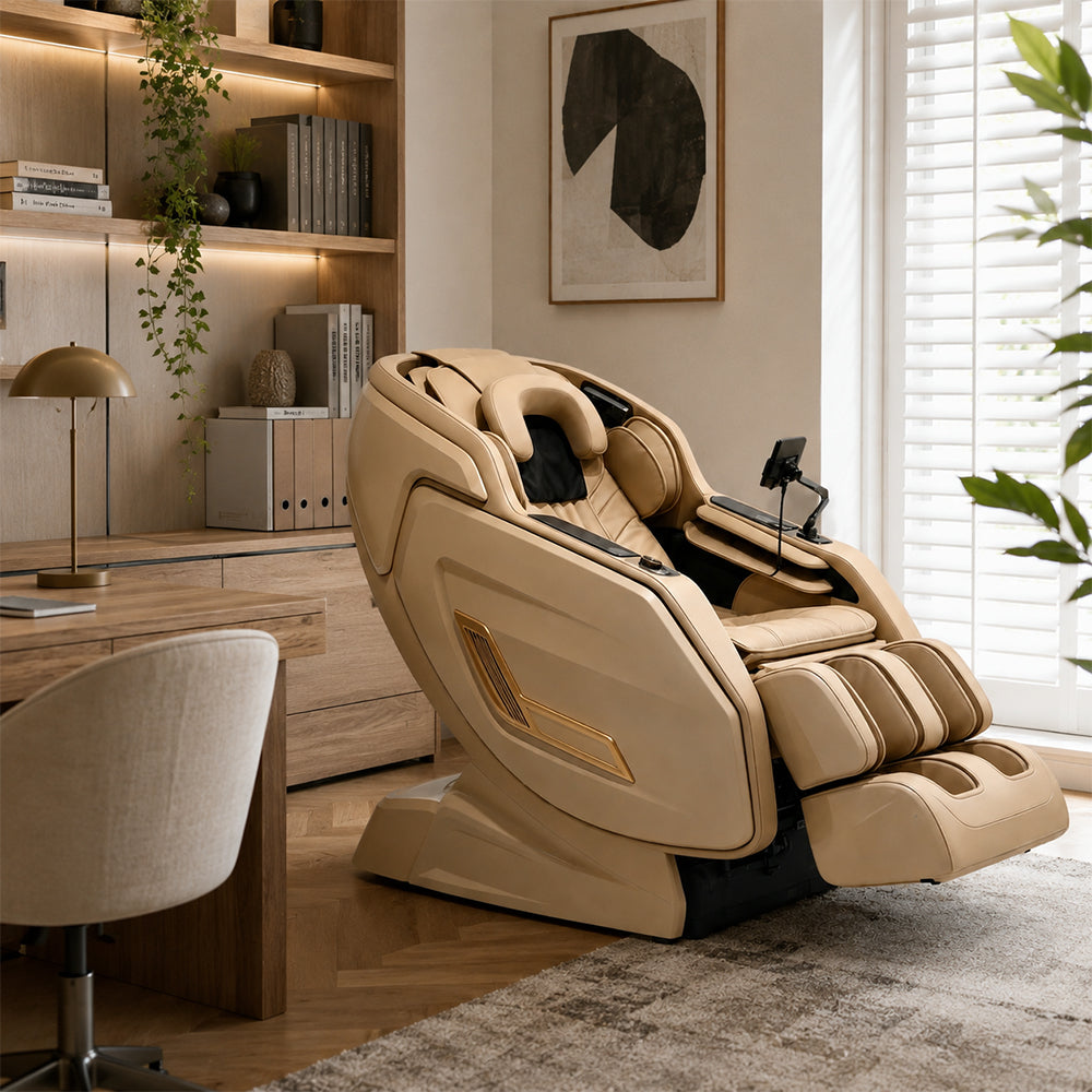 RELAXA Full Body Electric Massage Chair - 360° Foot Massage with Airbag Compression and Wide Comfort Seat - Gold