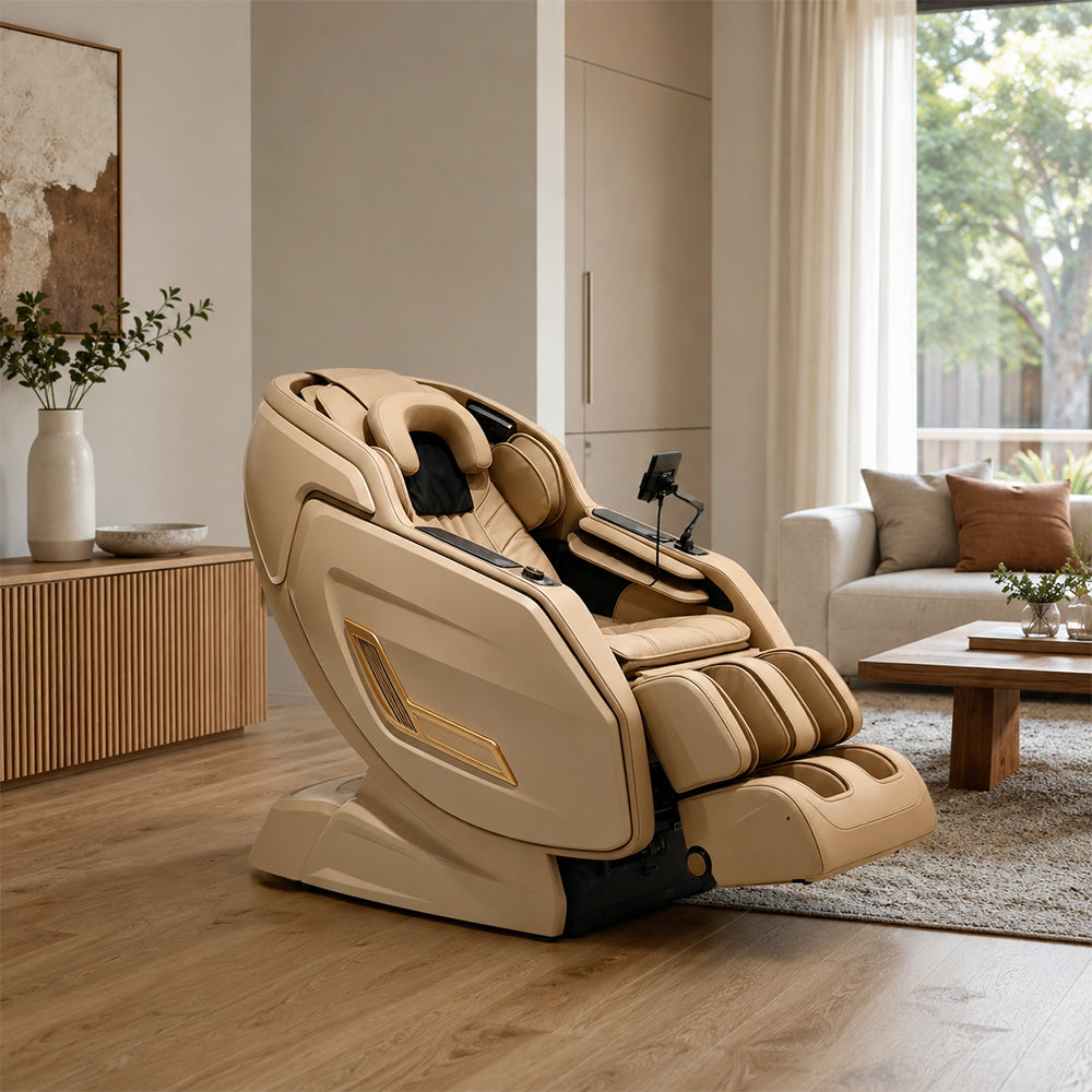 RELAXA Full Body Electric Massage Chair - 360° Foot Massage with Airbag Compression and Wide Comfort Seat - Gold