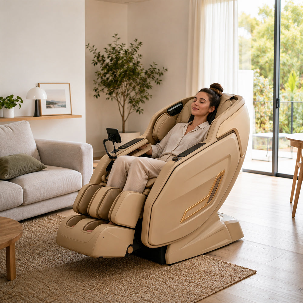 RELAXA Full Body Electric Massage Chair - 360° Foot Massage with Airbag Compression and Wide Comfort Seat - Gold