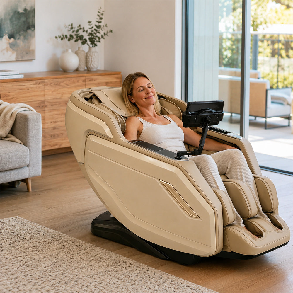 RELAXA Full Body Electric Massage Chair - 360° Foot Massage with Airbag Compression and Detachable Armrests - Gold