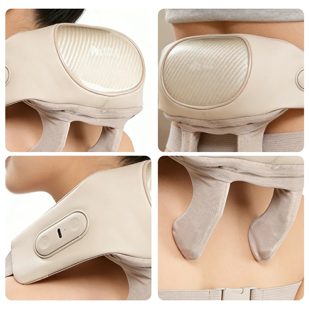 RELAXA Wireless Neck Massager with Heat Deep Kneading Massage Soft Silicone Heads Adjustable Straps Portable Relaxation Device - Gold