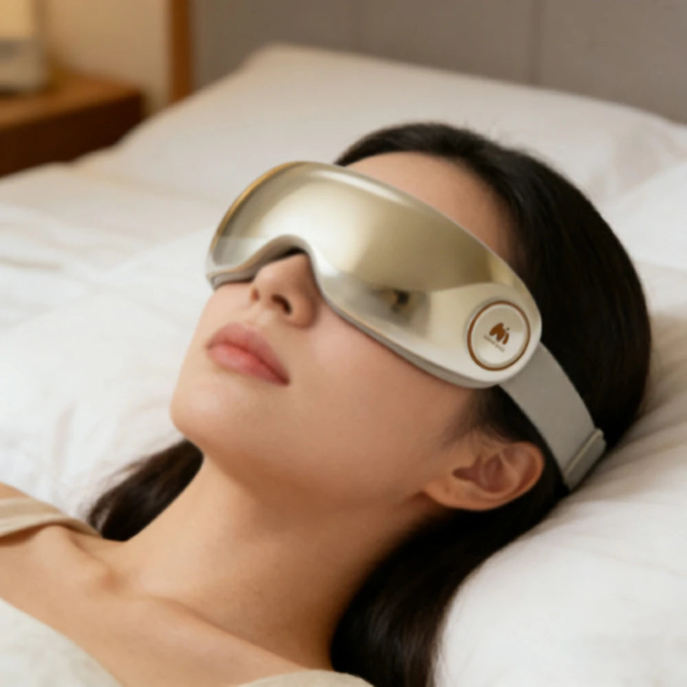 RELAXA Eye Massager with Hydrating Mist Deep Relaxation Pressure Point Massage Wireless Portable Design - Gold