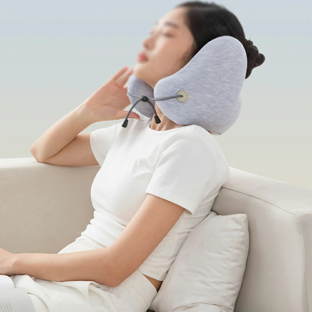 RELAXA Heated Neck Support Massager, Temperature-Controlled Heat & Kneading Massage, Plush Fabric, Ergonomic U-Shaped 3D Design - Blue