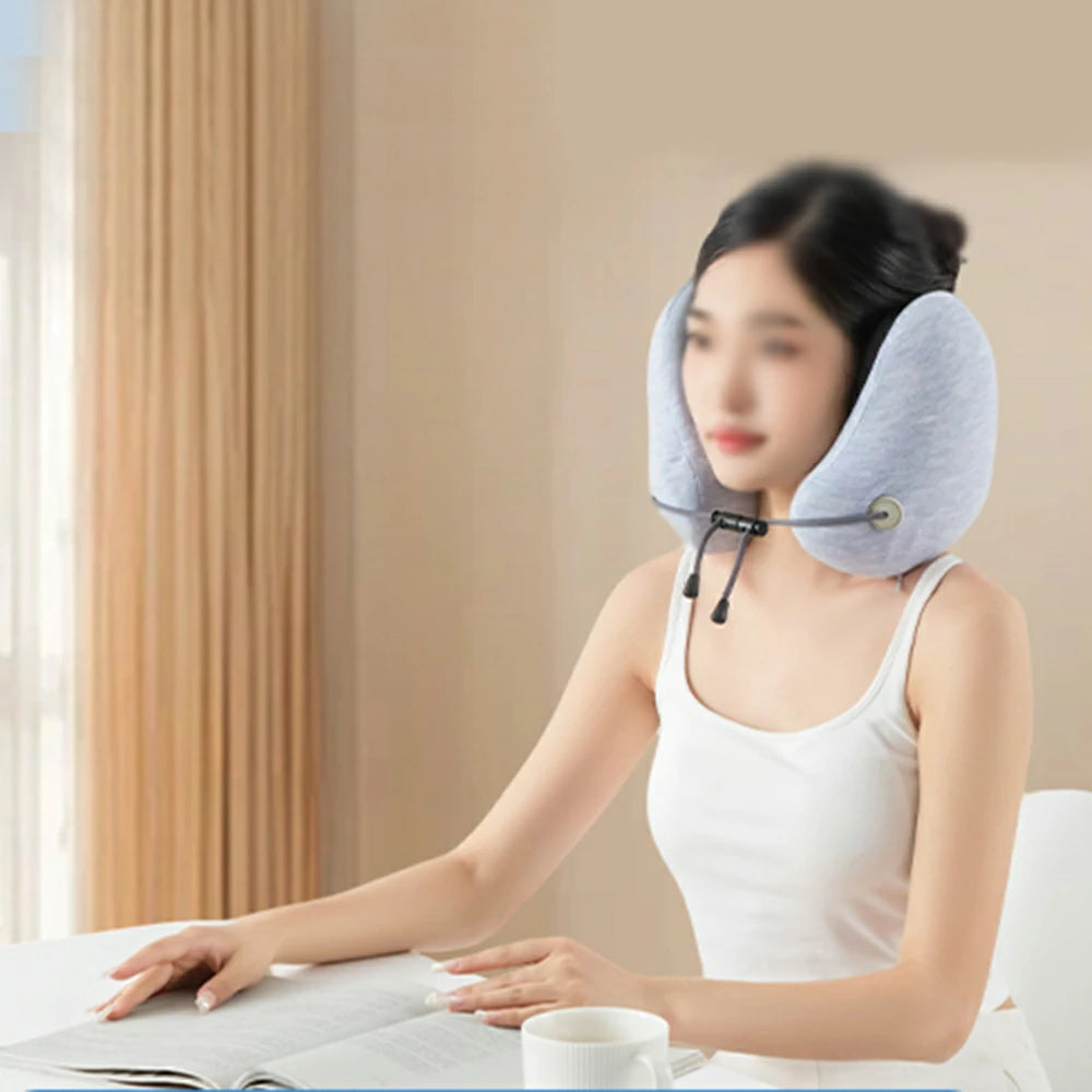 RELAXA Heated Neck Support Massager, Temperature-Controlled Heat & Kneading Massage, Plush Fabric, Ergonomic U-Shaped 3D Design - Blue