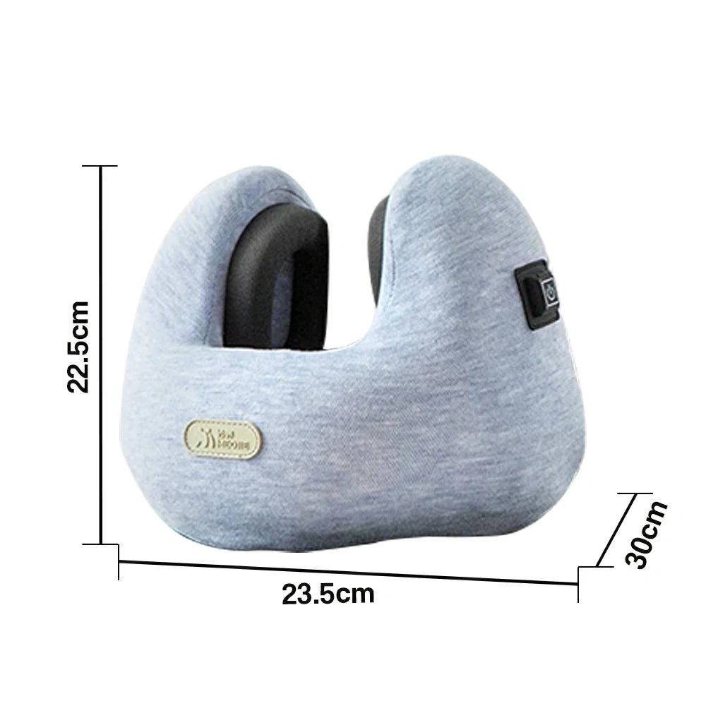 RELAXA Heated Neck Support Massager, Temperature-Controlled Heat & Kneading Massage, Plush Fabric, Ergonomic U-Shaped 3D Design - Blue