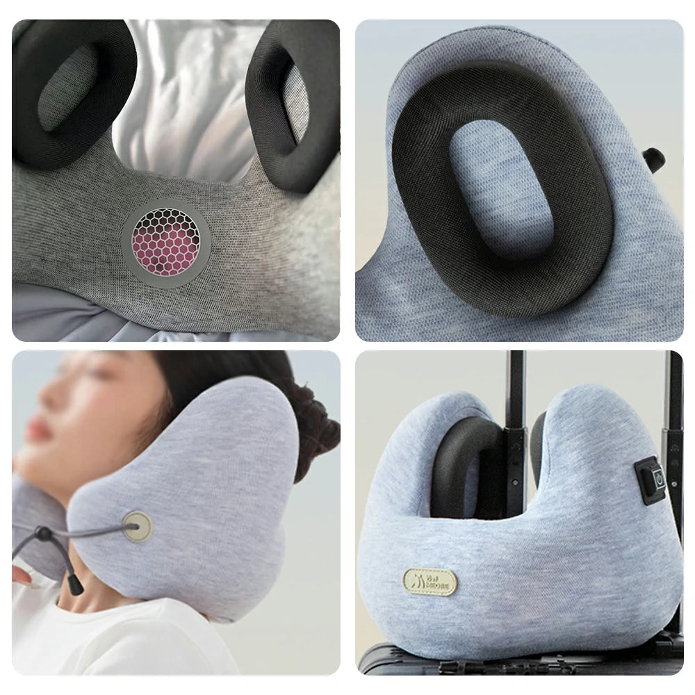 RELAXA Heated Neck Support Massager, Temperature-Controlled Heat & Kneading Massage, Plush Fabric, Ergonomic U-Shaped 3D Design - Blue