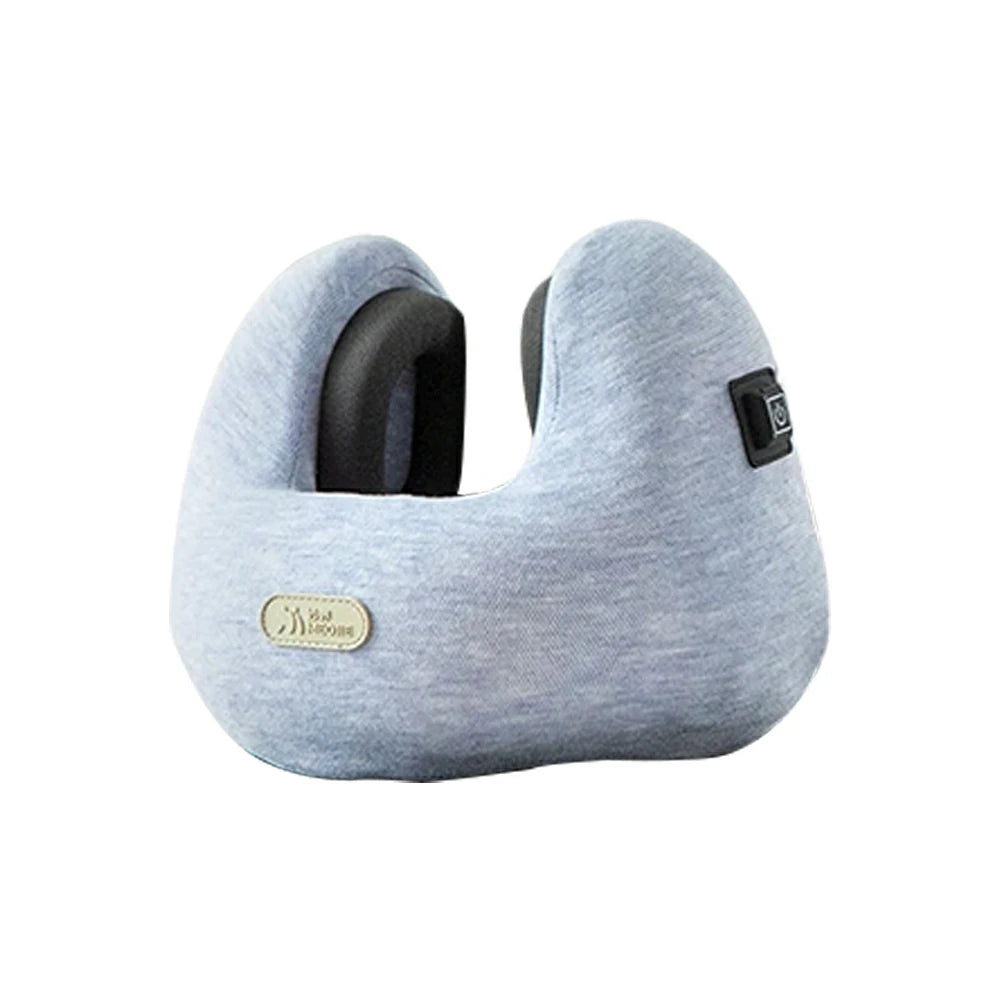 RELAXA Heated Neck Support Massager, Temperature-Controlled Heat & Kneading Massage, Plush Fabric, Ergonomic U-Shaped 3D Design - Blue