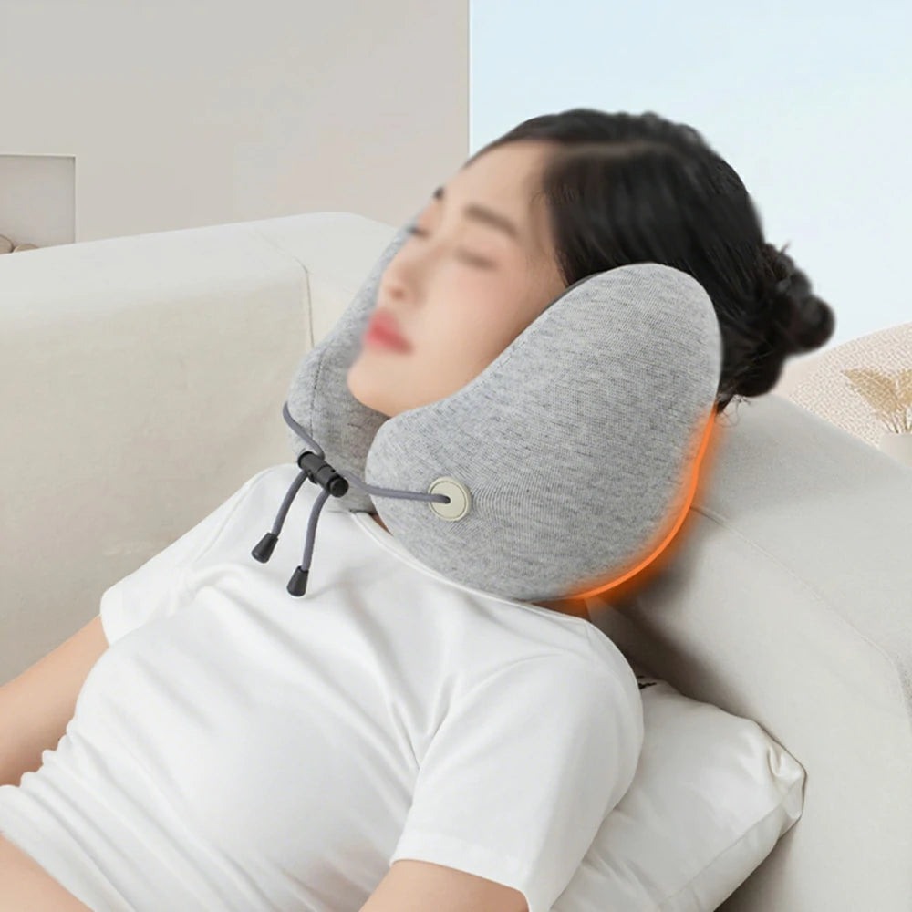 RELAXA Heated Neck Support Massager, Temperature-Controlled Heat & Kneading Massage, Plush Fabric, Ergonomic U-Shaped 3D Design - Grey