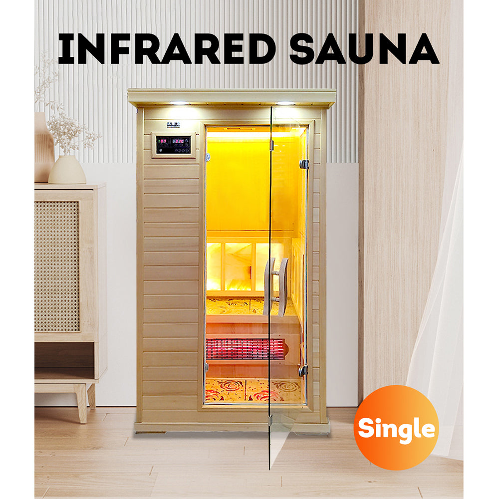 LUXORA YUF001 Heater 1 Person Sauna Infrared Sauna Home SPA W/ LED Square Lamp - Oak