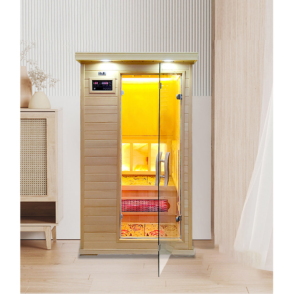 LUXORA YUF001 Heater 1 Person Sauna Infrared Sauna Home SPA W/ LED Square Lamp - Oak