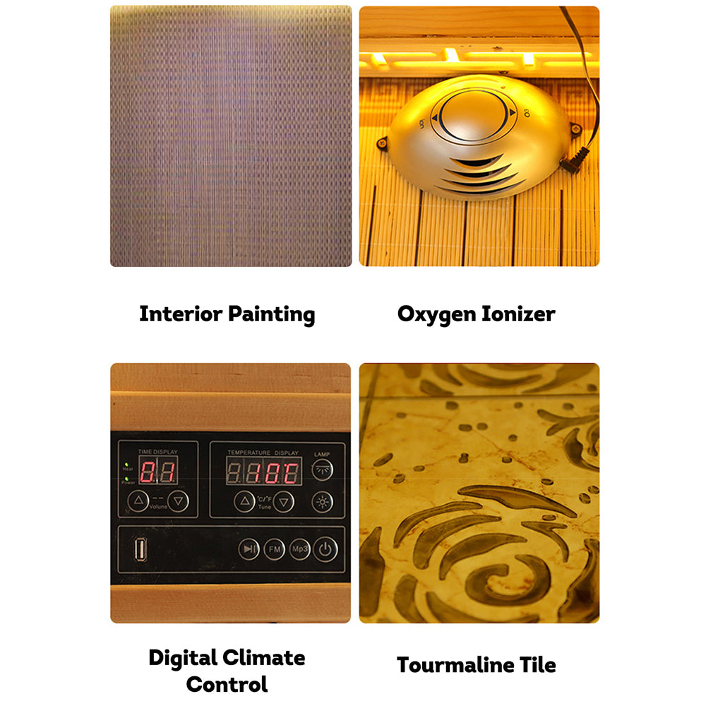 LUXORA YUF001 Heater 1 Person Sauna Infrared Sauna Home SPA W/ LED Square Lamp - Oak