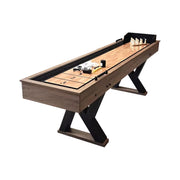 SHUFLEX 9FT LED Shuffleboard Table TS-9079 - Built-In LED Lighting, Dual Game Design for Shuffleboard & Bowling, Sturdy MDF Construction, Indoor Game Table - Wood Grain