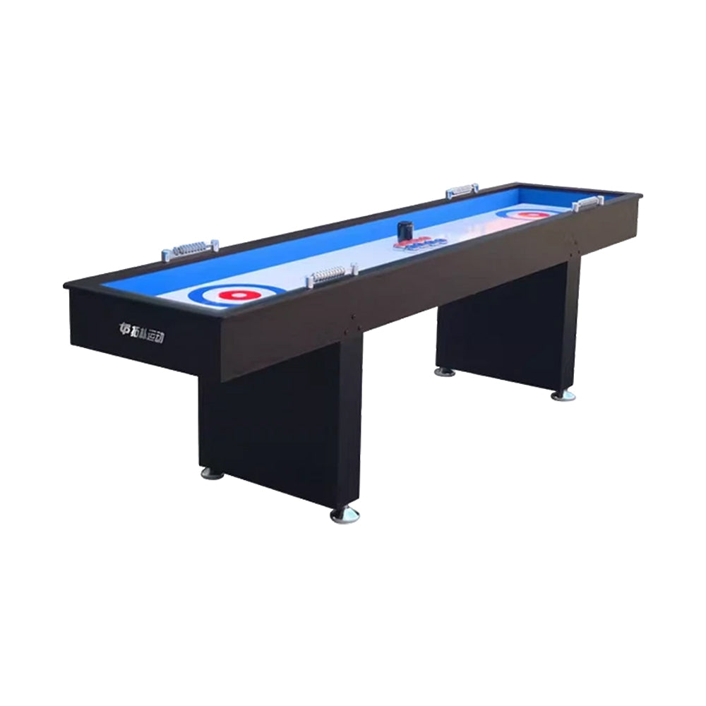 SHUFLEX 9FT Curling Game Table  Solid Wood Frame, Smooth Ice-Style Playing Surface, Precision Scoring System, Adjustable Leveling Feet, Indoor Game Table - Black