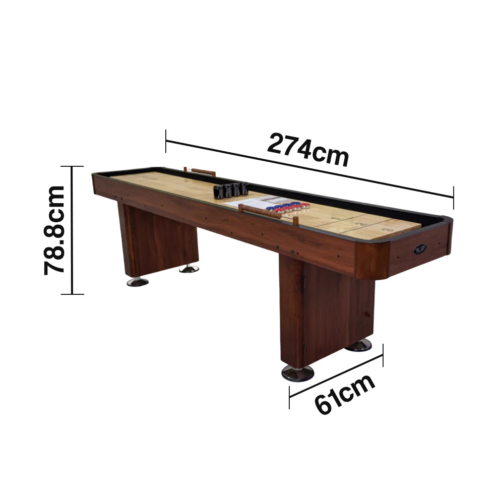 SHUFLEX 9/12/14/16FT Solid Wood Shuffleboard Table - Professional Hardwood Playing Surface, Smooth Stable Roll, Heavy-Duty Construction, Indoor Game Table - Brown