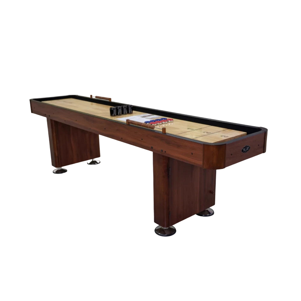 SHUFLEX 9/12/14/16FT Solid Wood Shuffleboard Table - Professional Hardwood Playing Surface, Smooth Stable Roll, Heavy-Duty Construction, Indoor Game Table - Brown