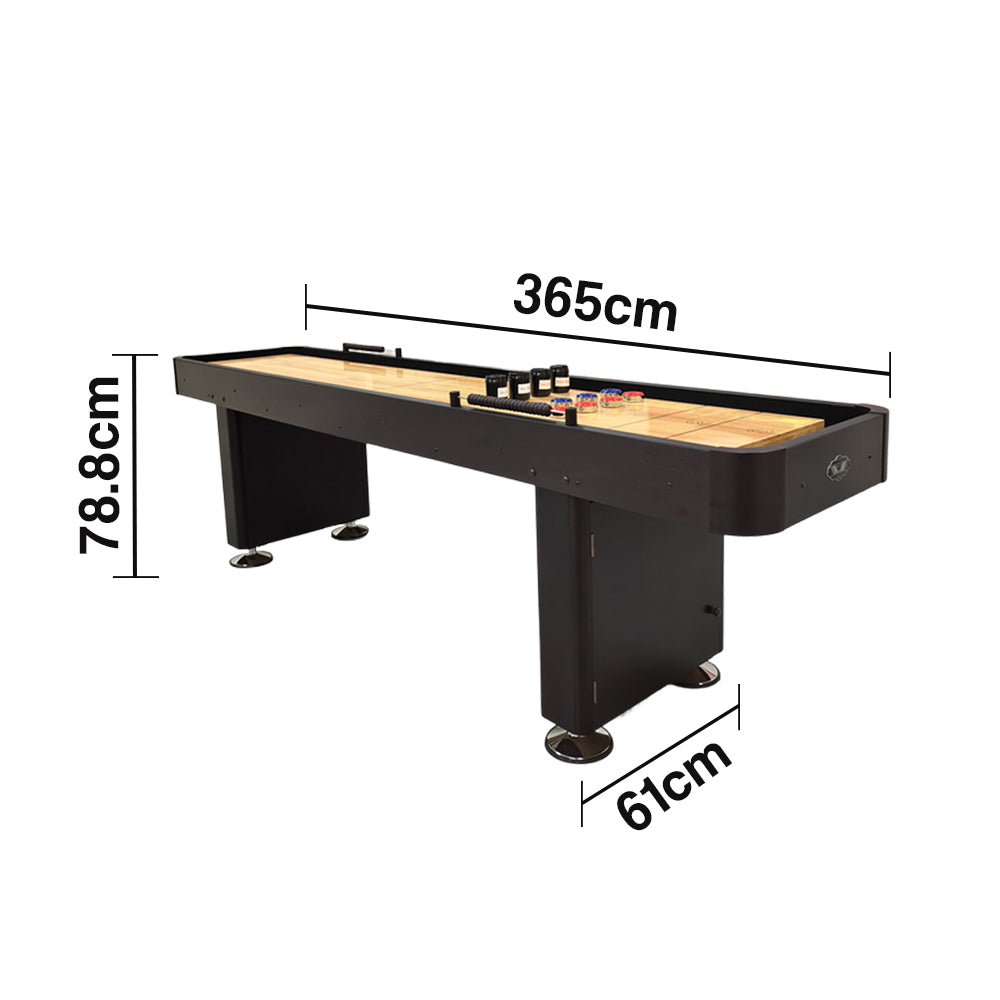 SHUFLEX 9/12/14/16FT Solid Wood Shuffleboard Table - Professional Hardwood Playing Surface, Smooth Stable Roll, Heavy-Duty Construction, Indoor Game Table - Black