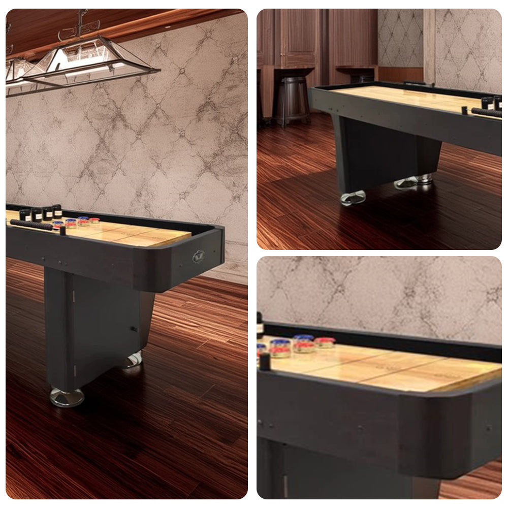 SHUFLEX 9/12/14/16FT Solid Wood Shuffleboard Table - Professional Hardwood Playing Surface, Smooth Stable Roll, Heavy-Duty Construction, Indoor Game Table - Black