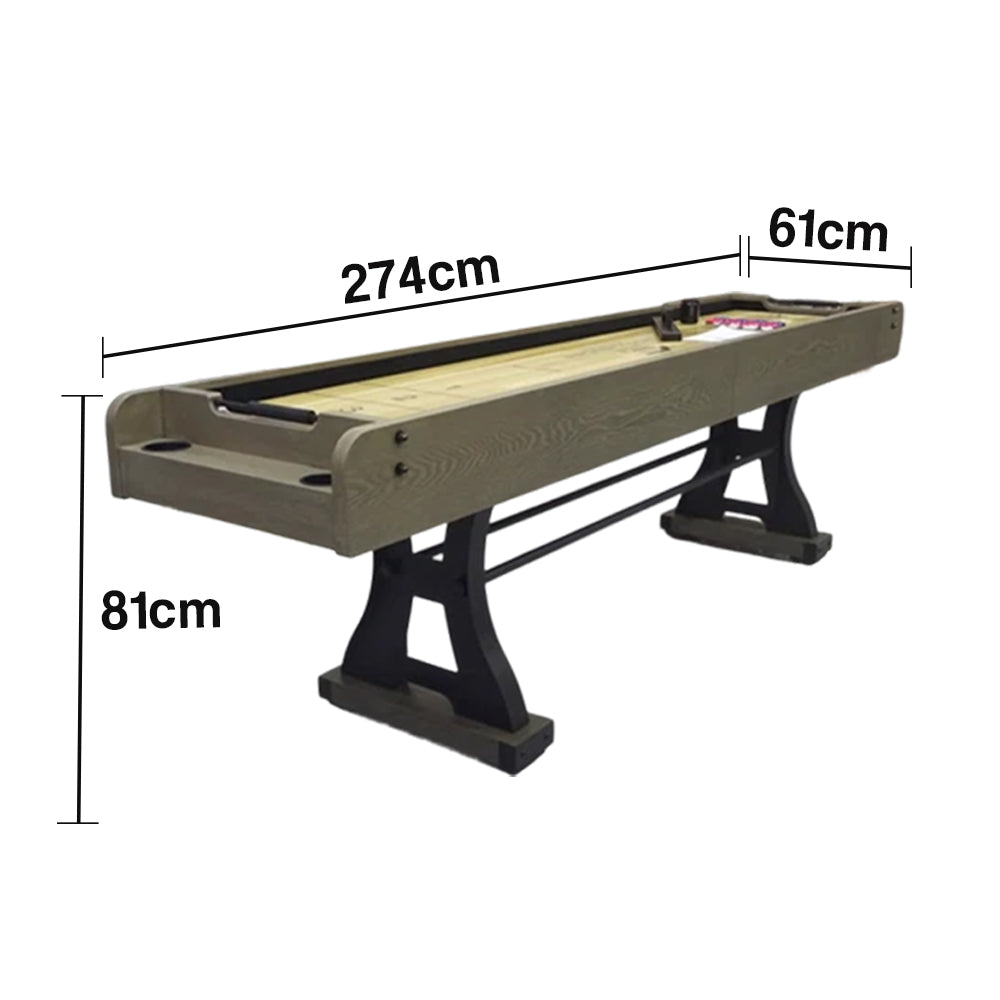 SHUFLEX 9FT Solid Wood Shuffleboard Table - Resin-Coated Hardwood Playing Surface, Smooth Stable Roll, Heavy-Duty Frame, Indoor Game Table - Walnut Brown