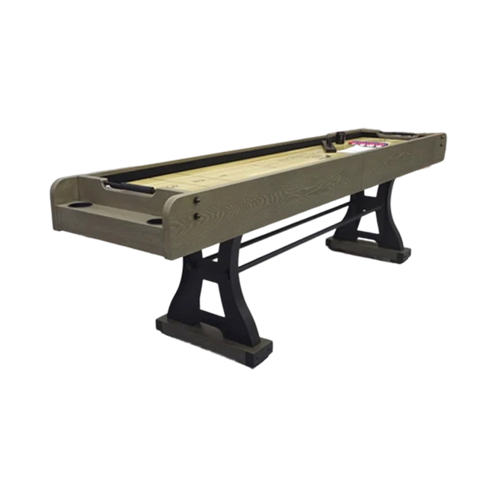 SHUFLEX 9FT Solid Wood Shuffleboard Table - Resin-Coated Hardwood Playing Surface, Smooth Stable Roll, Heavy-Duty Frame, Indoor Game Table - Walnut Brown