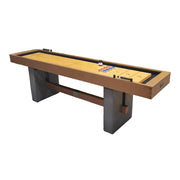 SHUFLEX 9FT Solid Wood Shuffleboard Table - UV-Coated Birch Playing Surface, Smooth Stable Roll, Industrial Style Cement-Effect Legs, Indoor Game Table - Natural Wood