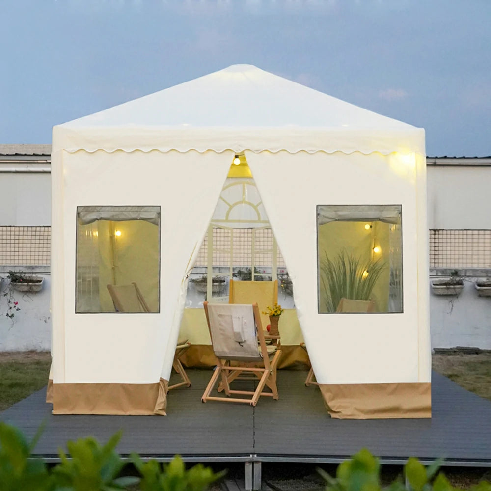 SOLARA Outdoor Canopy - Heavy-Duty Pavilion with Triangular Reinforcement, 10cm Thick Posts, Waterproof Polycarbonate Roof with Curtains - 3x3m Standard Model - Yellow