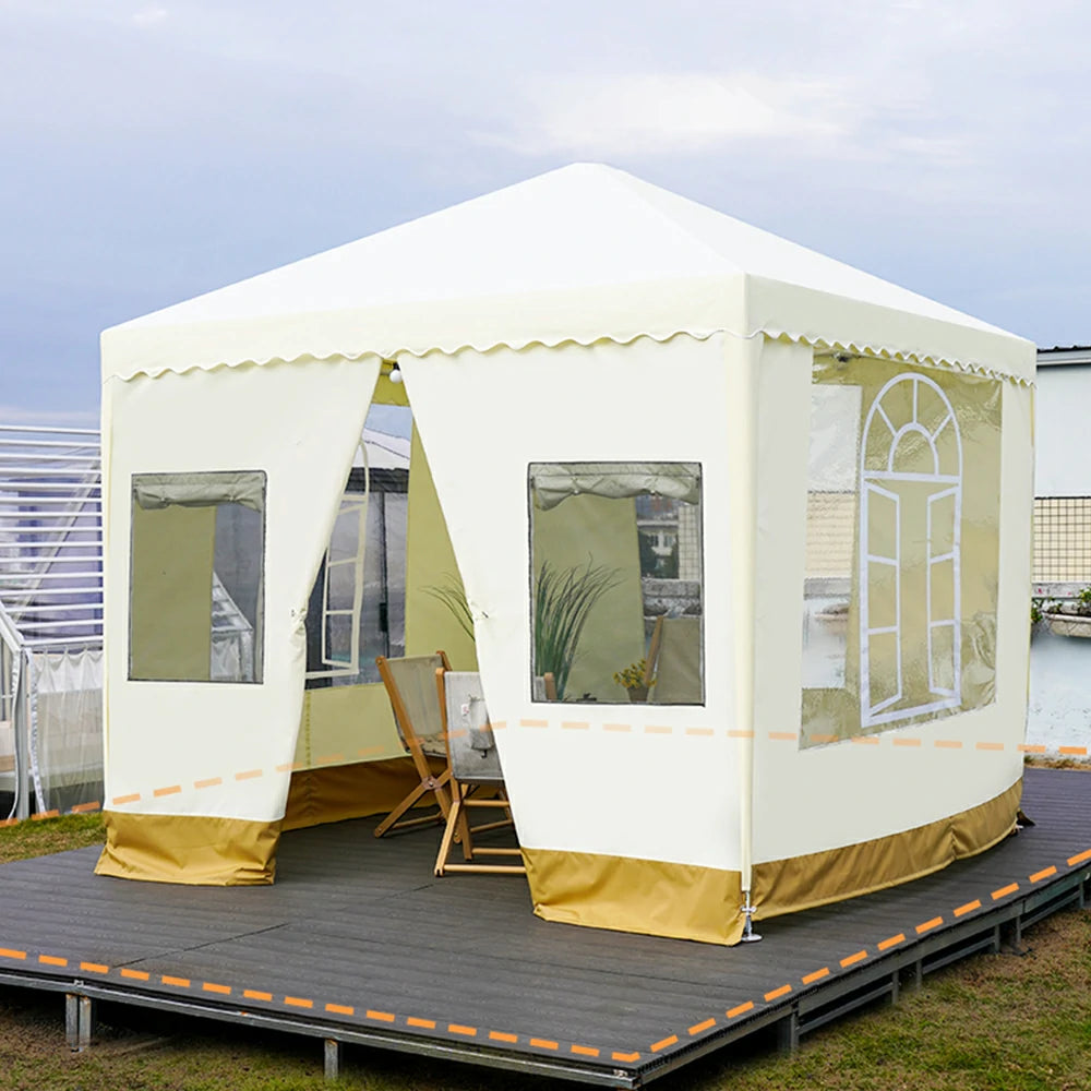 SOLARA Outdoor Canopy - Heavy-Duty Pavilion with Triangular Reinforcement, 10cm Thick Posts, Waterproof Polycarbonate Roof with Curtains - 3x3m Standard Model - Yellow