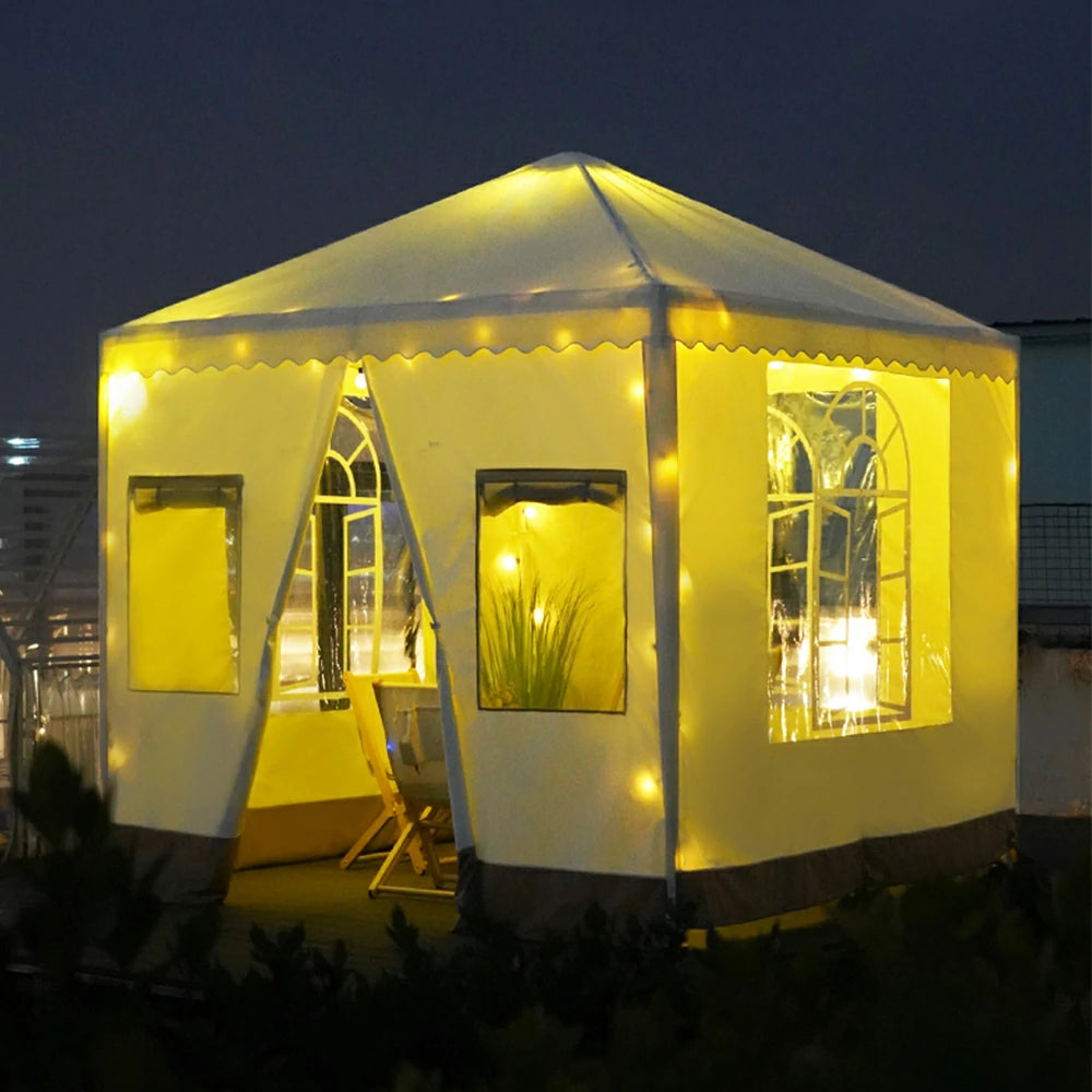 SOLARA Outdoor Canopy - Heavy-Duty Pavilion with Triangular Reinforcement, 10cm Thick Posts, Waterproof Polycarbonate Roof with Curtains - 3x3m Standard Model - Yellow