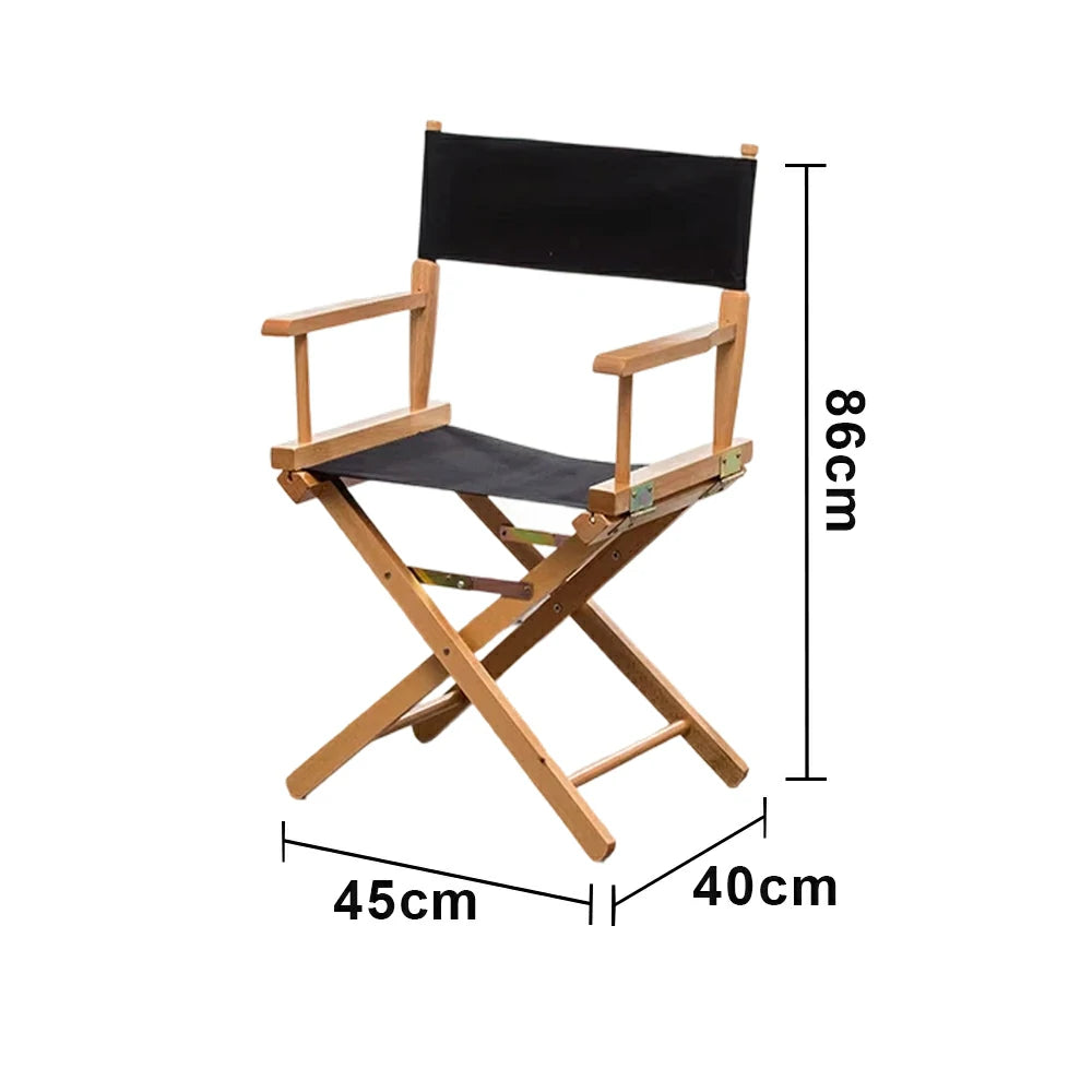 SOLARA Folding Director Chair - Solid Wood Cross Frame with Breathable Canvas Seat, Portable Outdoor Camping & Makeup Chair - Natural Wood & Black