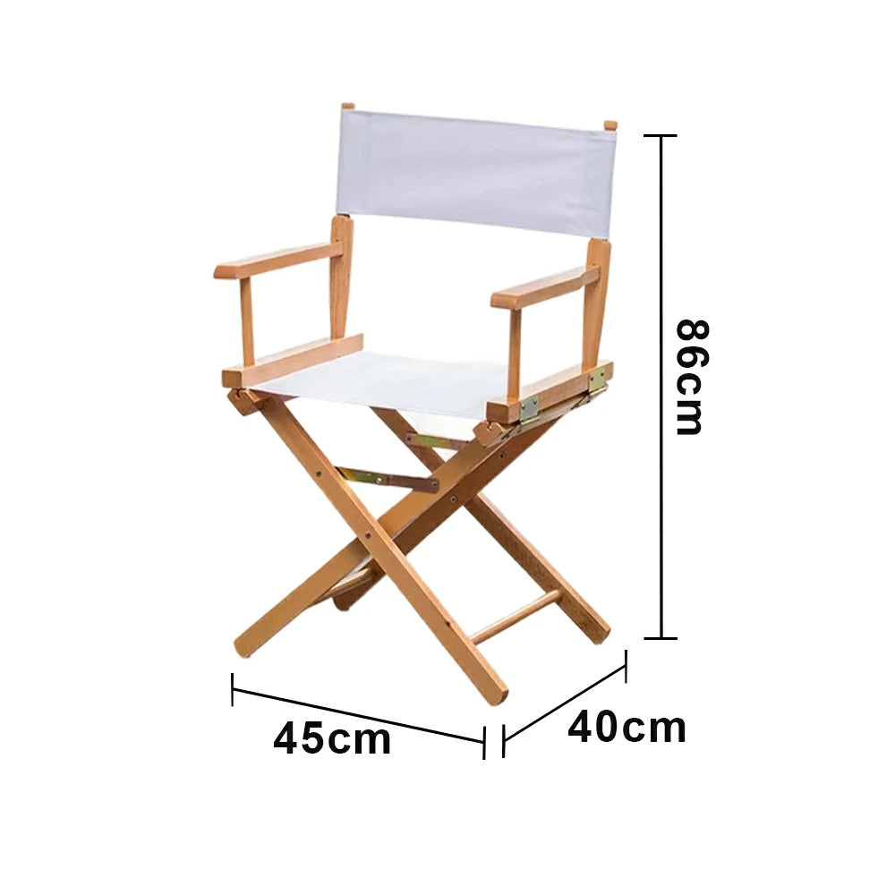 SOLARA Folding Director Chair - Solid Wood Cross Frame with Breathable Canvas Seat, Portable Outdoor Camping & Makeup Chair - Natural Wood & White