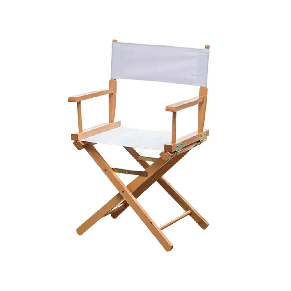 SOLARA Folding Director Chair - Solid Wood Cross Frame with Breathable Canvas Seat, Portable Outdoor Camping & Makeup Chair - Natural Wood & White