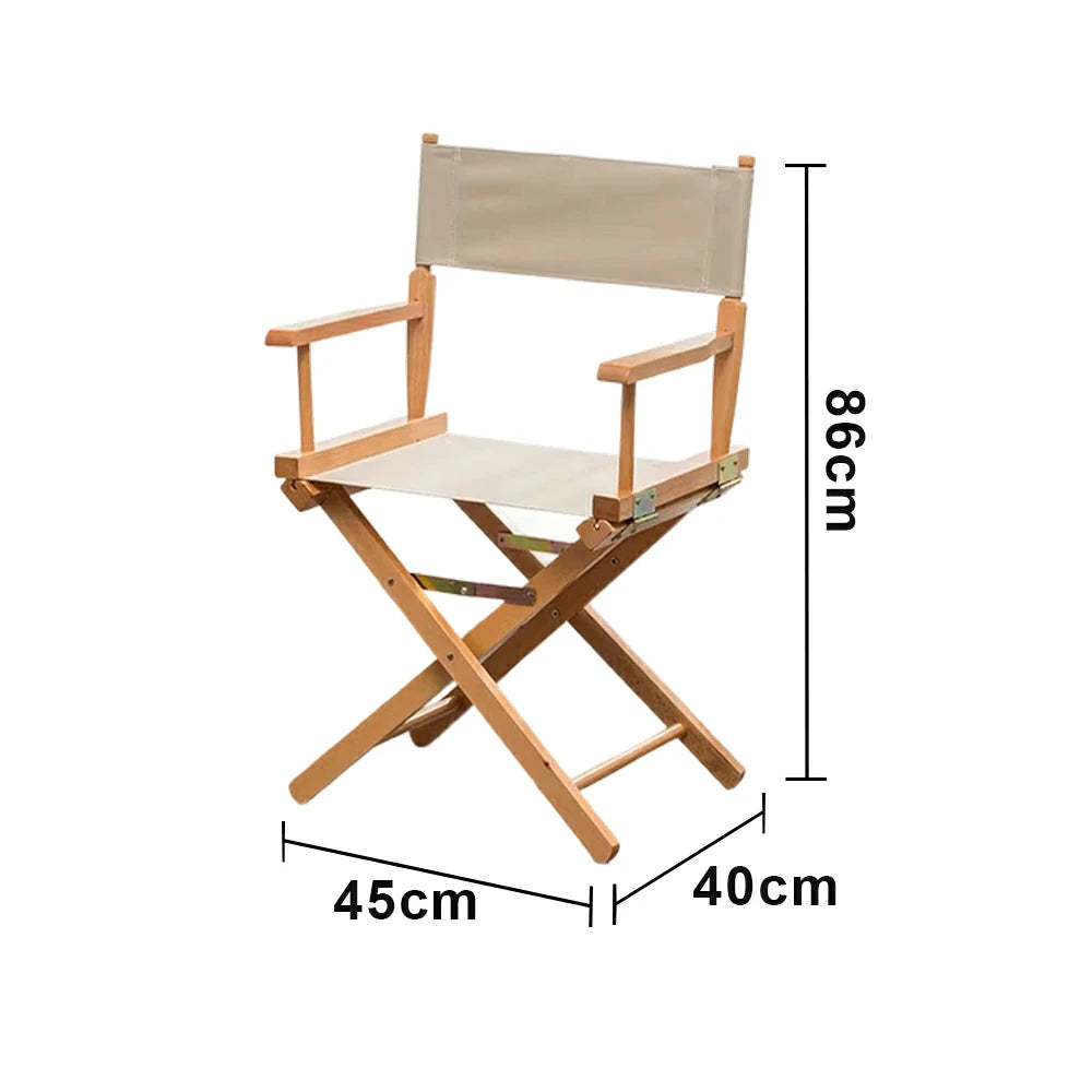 SOLARA Folding Director Chair - Solid Wood Cross Frame with Breathable Canvas Seat, Portable Outdoor Camping & Makeup Chair - Natural Wood & Khaki