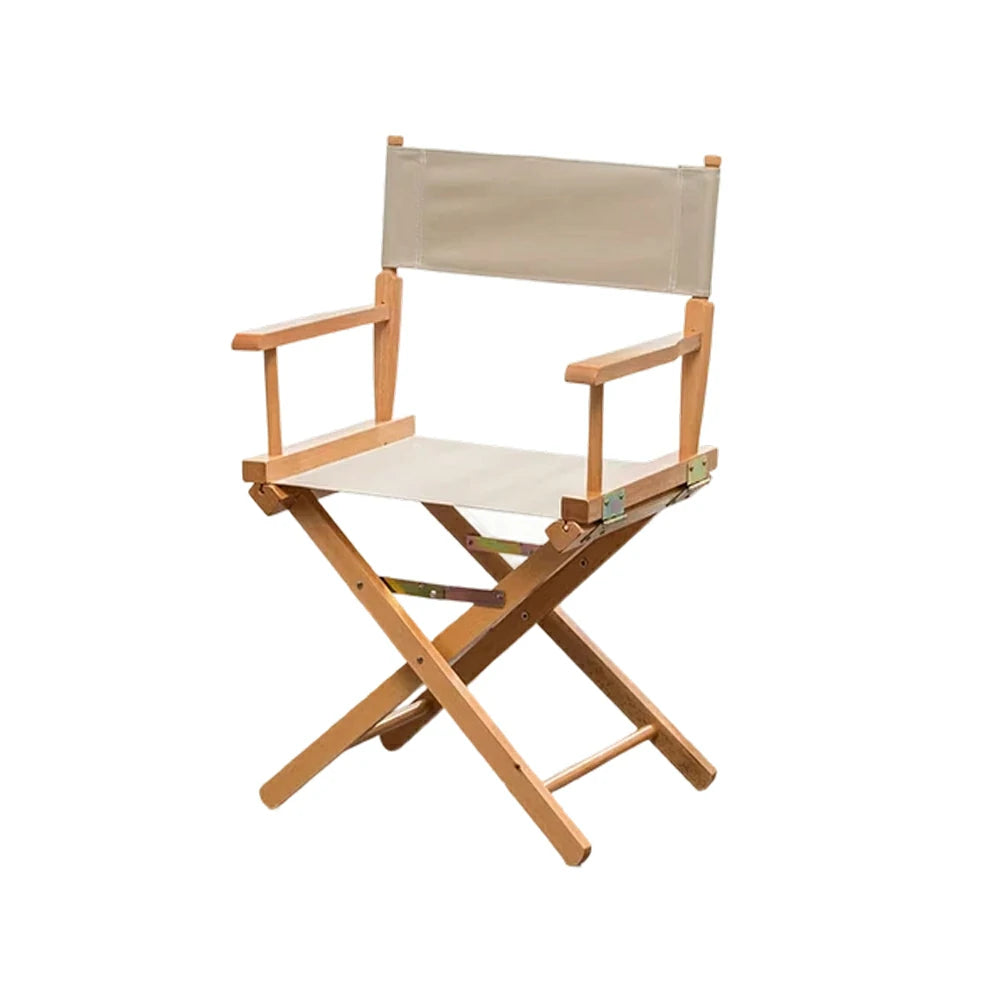 SOLARA Folding Director Chair - Solid Wood Cross Frame with Breathable Canvas Seat, Portable Outdoor Camping & Makeup Chair - Natural Wood & Khaki
