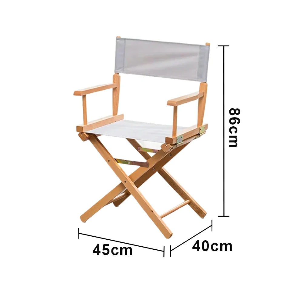 SOLARA Folding Director Chair - Solid Wood Cross Frame with Breathable Canvas Seat, Portable Outdoor Camping & Makeup Chair - Natural Wood & Grey