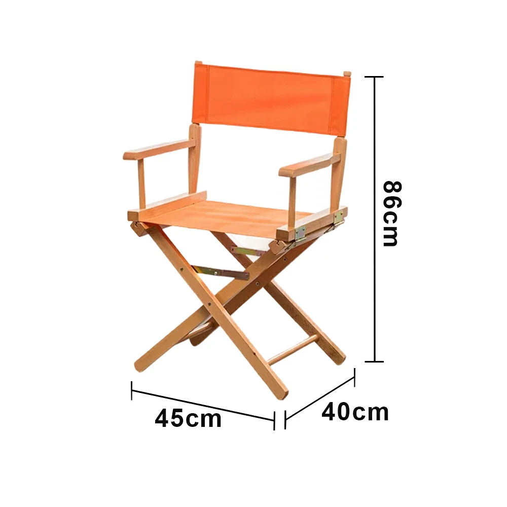SOLARA Folding Director Chair - Solid Wood Cross Frame with Breathable Canvas Seat, Portable Outdoor Camping & Makeup Chair - Natural Wood & Orange