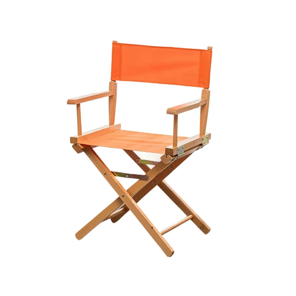SOLARA Folding Director Chair - Solid Wood Cross Frame with Breathable Canvas Seat, Portable Outdoor Camping & Makeup Chair - Natural Wood & Orange
