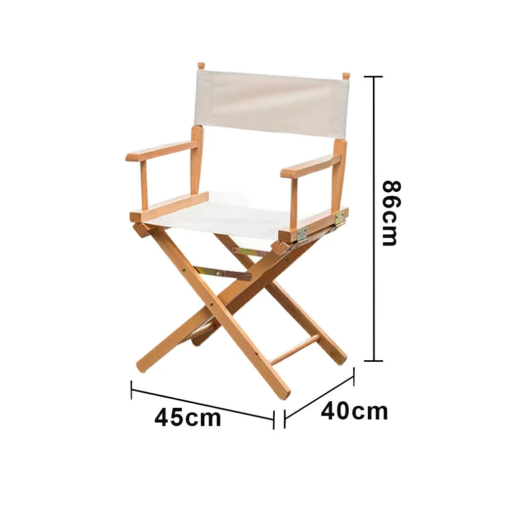 SOLARA Folding Director Chair - Solid Wood Cross Frame with Breathable Canvas Seat, Portable Outdoor Camping & Makeup Chair - Natural Wood & Beige