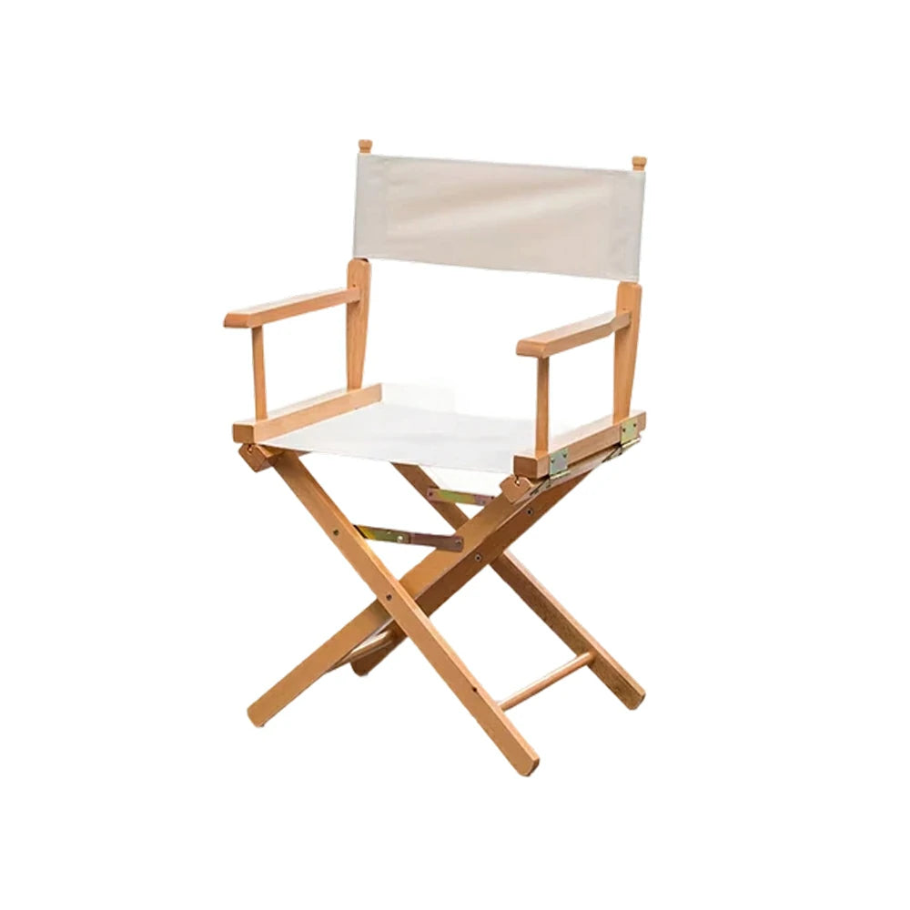 SOLARA Folding Director Chair - Solid Wood Cross Frame with Breathable Canvas Seat, Portable Outdoor Camping & Makeup Chair - Natural Wood & Beige