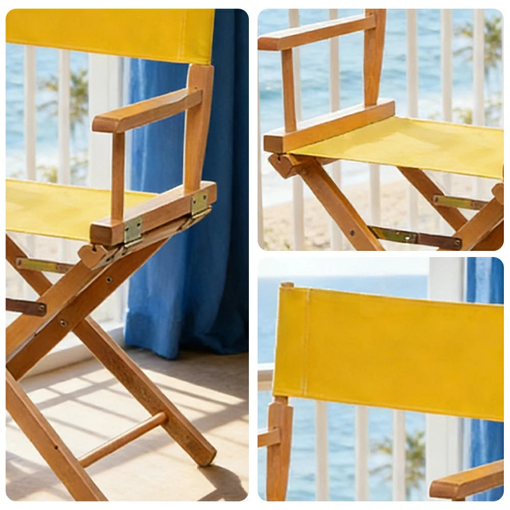 SOLARA Folding Director Chair - Solid Wood Cross Frame with Breathable Canvas Seat, Portable Outdoor Camping & Makeup Chair - Natural Wood & Yellow