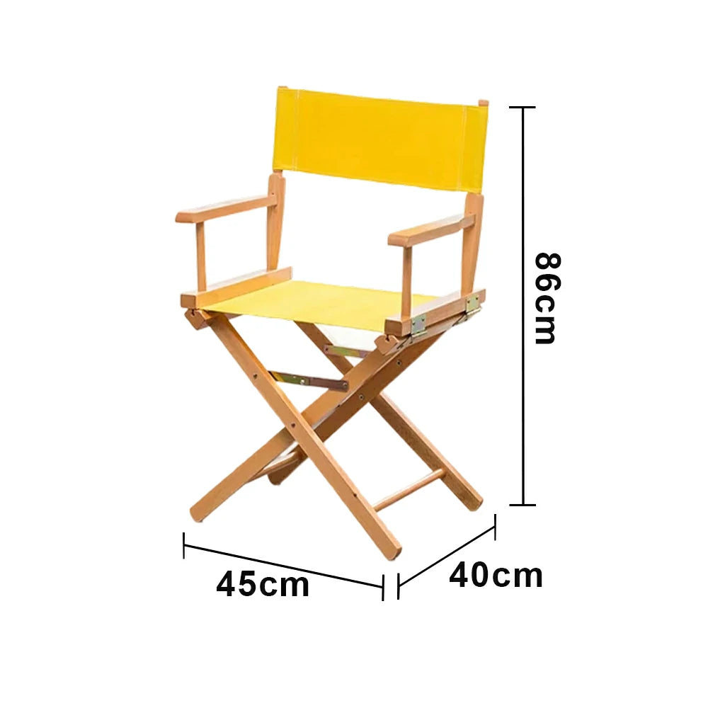 SOLARA Folding Director Chair - Solid Wood Cross Frame with Breathable Canvas Seat, Portable Outdoor Camping & Makeup Chair - Natural Wood & Yellow