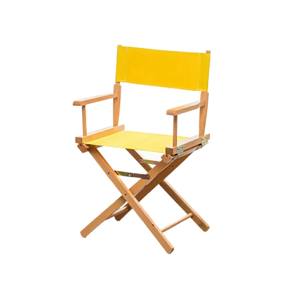 SOLARA Folding Director Chair - Solid Wood Cross Frame with Breathable Canvas Seat, Portable Outdoor Camping & Makeup Chair - Natural Wood & Yellow