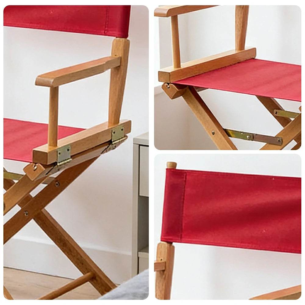 SOLARA Folding Director Chair - Solid Wood Cross Frame with Breathable Canvas Seat, Portable Outdoor Camping & Makeup Chair - Natural Wood & Wine Red